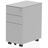 Impulse 3 Drawer Slim Steel Mobile Pedestal, Silver