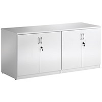 Impulse High Gloss Desk High Twin Cupboard with Credenza Top, 1 Shelf, 720mm High, White