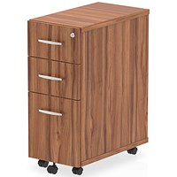 Impulse Slim 3 Drawer Mobile Pedestal, Walnut