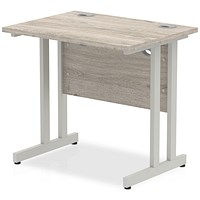 Impulse 800mm Slim Rectangular Desk, Silver Cantilever Leg, Grey Oak