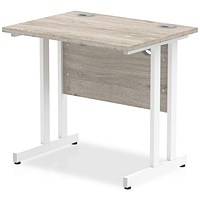 Impulse 800mm Slim Rectangular Desk, White Legs, Grey Oak