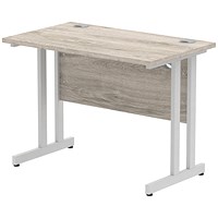 Impulse 1000mm Slim Rectangular Desk, Silver Cantilever Leg, Grey Oak