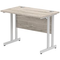 Impulse 1000mm Slim Rectangular Desk, Silver Legs, Grey Oak