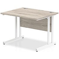 Impulse 1000mm Rectangular Desk, White Cantilever Leg, Grey Oak