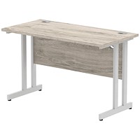 Impulse 1200mm Slim Rectangular Desk, Silver Cantilever Leg, Grey Oak