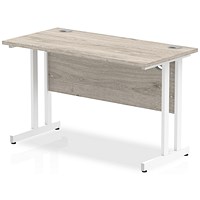 Impulse 1200mm Slim Rectangular Desk, White Legs, Grey Oak