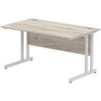 Impulse 1400mm Rectangular Desk, Silver Cantilever Leg, Grey Oak