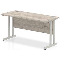 Impulse 1400mm Slim Rectangular Desk, Silver Cantilever Leg, Grey Oak Impulse 1400mm Slim Rectangular Desk, Silver Cantilever Leg, Grey Oak