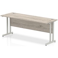 Impulse 1800mm Slim Rectangular Desk, Silver Cantilever Leg, Grey Oak Impulse 1800mm Slim Rectangular Desk, Silver Cantilever Leg, Grey Oak