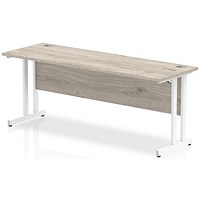 Impulse 1800mm Slim Rectangular Desk, White Legs, Grey Oak