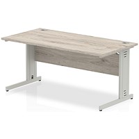 Impulse 1600mm Rectangular Desk, Silver Cable Managed Leg, Grey Oak