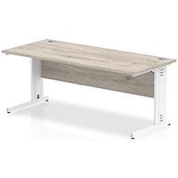 Impulse 1600mm Rectangular Desk, White Cable Managed Leg, Grey Oak