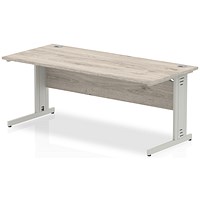 Impulse 1800mm Rectangular Desk, Silver Cable Managed Leg, Grey Oak