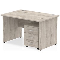 Impulse 1200mm Rectangular Desk, Panel End Leg, 3 Drawer Mobile Pedestal, Grey Oak