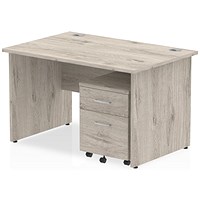 Impulse 1200mm Rectangular Desk, Panel End Leg, 2 Drawer Mobile Pedestal, Grey Oak