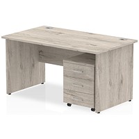 Impulse 1400mm Rectangular Desk, Panel End Leg, 3 Drawer Mobile Pedestal, Grey Oak