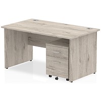 Impulse 1400mm Rectangular Desk, Panel End Leg, 2 Drawer Mobile Pedestal, Grey Oak