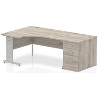 Impulse 1600mm Corner Desk with 800mm Desk High Pedestal, Left Hand, Silver Cable Managed Leg, Maple