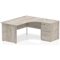 Impulse 1600mm Corner Desk with 600mm Desk High Pedestal, Right Hand, Panel End Leg, Grey Oak Impulse 1600mm Corner Desk with 600mm Desk High Pedestal, Right Hand, Panel End Leg, Grey Oak