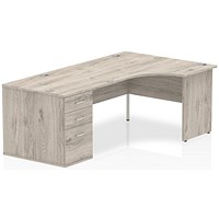 Impulse 1600mm Corner Desk with 800mm Desk High Pedestal, Right Hand, Panel End Leg, Grey Oak