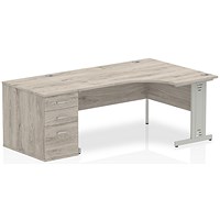 Impulse 1600mm Corner Desk with 800mm Desk High Pedestal, Right Hand, Silver Cable Managed Leg, Grey Oak
