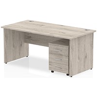 Impulse 1600mm Rectangular Desk, Panel End Leg, 3 Drawer Mobile Pedestal, Grey Oak