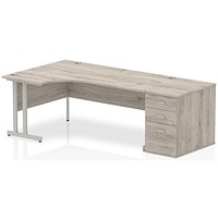 Impulse 1800mm Corner Desk with 800mm Desk High Pedestal, Left Hand, Silver Cantilever Leg, Grey Oak