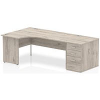 Impulse 1800mm Corner Desk with 800mm Desk High Pedestal, Left Hand, Panel End Leg, Grey Oak