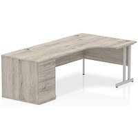 Impulse 1800mm Corner Desk with 800mm Desk High Pedestal, Right Hand, Silver Cantilever Leg, Grey Oak