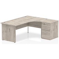 Impulse 1800mm Corner Desk with 600mm Desk High Pedestal, Right Hand, Panel End Leg, Grey Oak