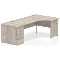 Impulse 1800mm Corner Desk with 800mm Desk High Pedestal, Right Hand, Panel End Leg, Grey Oak
