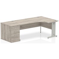 Impulse 1800mm Corner Desk with 800mm Desk High Pedestal, Right Hand, Silver Cable Managed Leg, Grey Oak