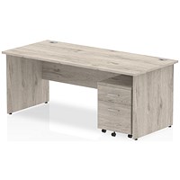 Impulse 1800mm Rectangular Desk, Panel End Leg, 2 Drawer Mobile Pedestal, Grey Oak