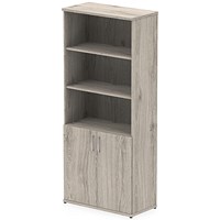 Impulse Extra Tall Half Cupboard and Half Bookcase, 4 Shelves, 2000mm High, Grey Oak
