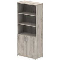 Impulse Extra Tall Half Cupboard and Half Bookcase, 4 Shelves, 2000mm High, Grey Oak Impulse Extra Tall Half Cupboard and Half Bookcase, 4 Shelves, 2000mm High, Grey Oak