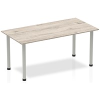 Impulse Rectangular Table, 1600mm, Grey Oak, Silver Post Leg