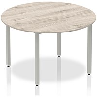 Impulse Circular Table, 1200mm, Grey Oak, Silver Box Frame Leg