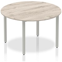 Impulse Circular Table, 1200mm, Grey Oak, Silver Box Frame Leg Impulse Circular Table, 1200mm, Grey Oak, Silver Box Frame Leg