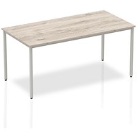 Impulse Rectangular Table, 1600mm, Grey Oak, Silver Box Frame Leg