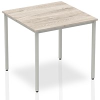 Impulse Square Table, 800mm, Grey Oak, Silver Box Frame Leg