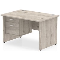 Impulse 1200mm Rectangular Desk With 2 Drawer Fixed Pedestal, Panel End Leg, Grey Oak