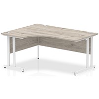 Impulse 1600mm Corner Desk, Left Hand, White Cantilever Leg, Grey Oak