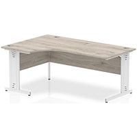 Impulse 1600mm Corner Desk, Left Hand, White Cable Managed Leg, Grey Oak