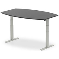 Dynamic High Gloss Writable Height Adjustable Boardroom Table, 1800mm, Black, Silver Leg