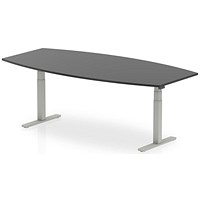 Dynamic High Gloss Writable Height Adjustable Boardroom Table, 2400mm, Black, Silver Leg