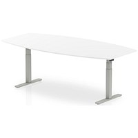 Dynamic High Gloss Writable Height Adjustable Boardroom Table, 2400mm, White, Silver Leg