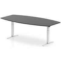 Dynamic High Gloss Writable Height Adjustable Boardroom Table, 2400mm, Black, White Leg