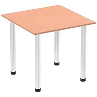 Impulse 800mm Square Table, Beech, Chrome Post Leg