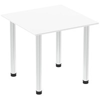 Impulse Square Table, 800mm, White, Chrome Post Leg