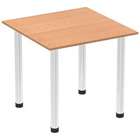 Impulse 800mm Square Table, Oak, Chrome Post Leg